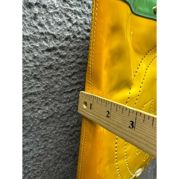 NWD Tory Burch Patent Leather Contrast T-Tote Bag Yellow Turquoise One Size - Picture 15 of 15